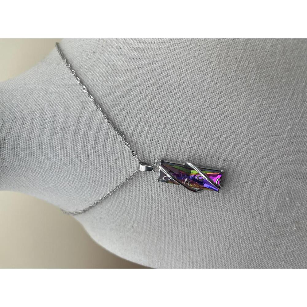 Multicolor Rectangular Aurora Borealis Pendant Ne… - image 2